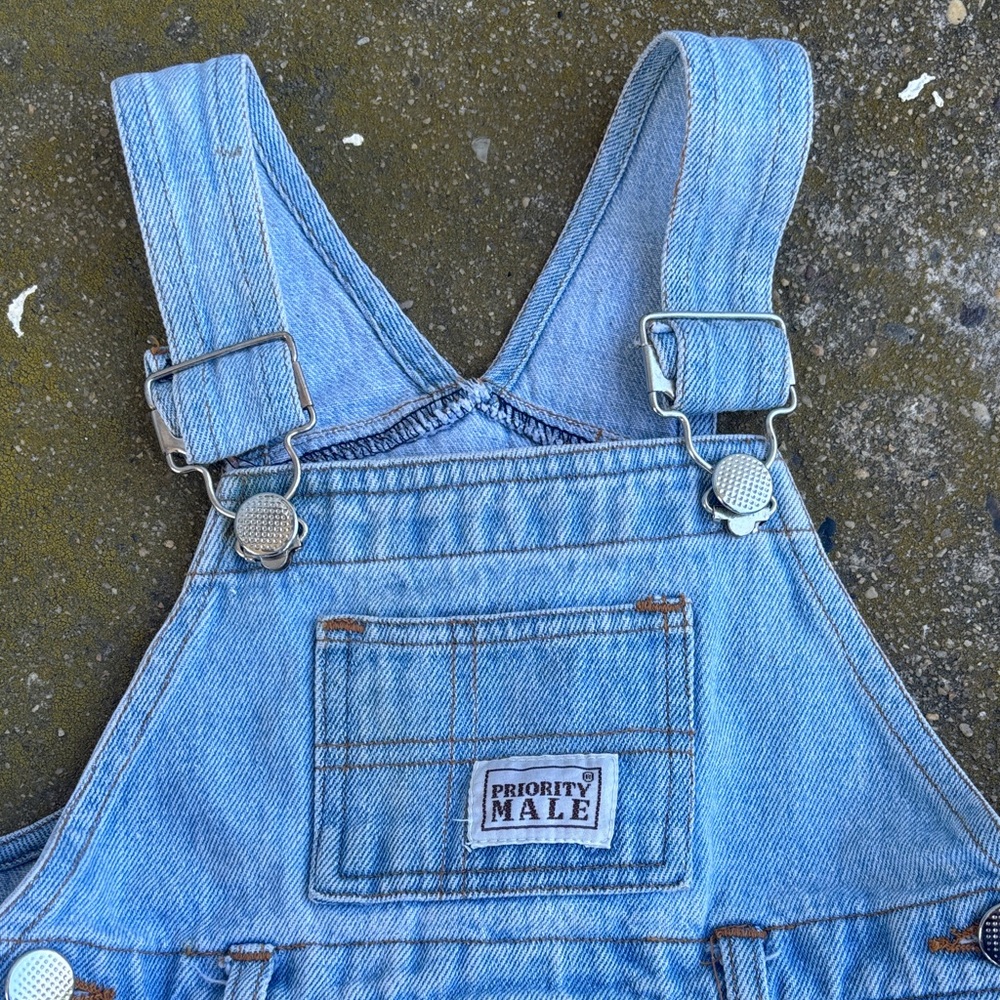 Vintage kids Priority Male 80s 90s Light Blue Denim Overalls